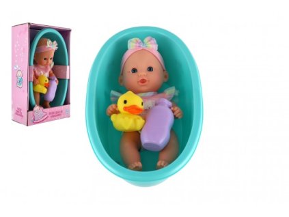 Panenka miminko 26cm pevné tělo plast s vaničkou s doplňky