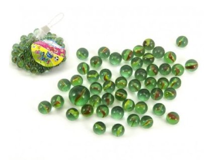 Kuličky cvrnkací skleněné cca 50ks 1,5cm v síťce