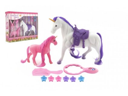 Jednorožec kůň česací se sedlem s hříbětem