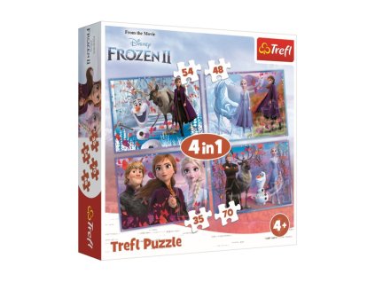 Puzzle 4v1 Ledové království II – dětské puzzle Frozen s motivy Elsy a Anny, čtyři různé puzzle s 35, 48, 54 a 70 dílky, vhodné od 4 let, dostupné na www.majjam.cz a v obchodě Vamberk Husovo náměstí 3