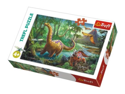 Puzzle Dinosauři 60 dílků – dětské puzzle s motivem dinosaurů, obrázek 33x22 cm, rozměr balení 21x14x4 cm, vhodné od 4 let, EAN 5900511173192, dostupné na www.majjam.cz a v kamenném obchodě Vamberk Husovo náměstí 3