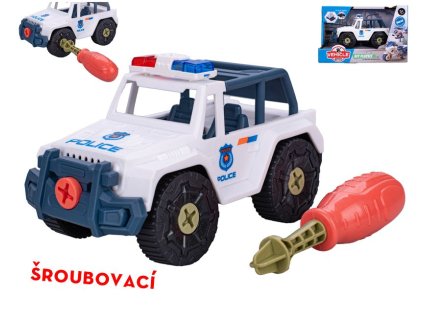 Šroubovací policejní auto pro děti – terénní plastová hračka s volným chodem, 13,5 cm, rozvíjí motoriku a fantazii, vhodné od 3 let, EAN 8592117617797