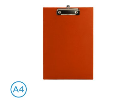 Červený clipboard A4 s koženkovým potahem, kovovým klipem a háčkem na zavěšení z www.majjam.cz