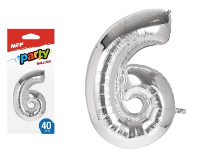 Balónek č. 6 nafukovací fóliový 40 cm - stříbrný