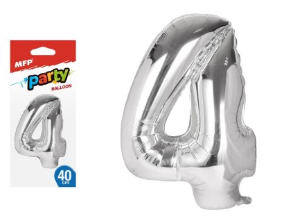 Balónek č. 4 nafukovací fóliový 40 cm - stříbrný