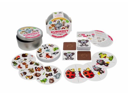 Kubíkovy hrátky se zvířátky 3v1 – Hmaťák, Domino a Pexeso v plechové krabičce 10 × 10 × 4 cm, vhodné od 3 let z www.majjam.cz