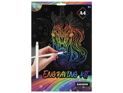 Škrabací obrázek duhový, A4 - unicorn