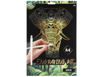 Škrabací obrázek A4 – zlatý slon, tvoření s luxusním třpytivým efektem pro děti i dospělé | www.majjam.cz