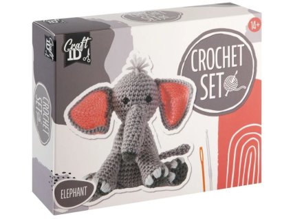 Háčkovací sada – roztomilý sloník Toník, kreativní set pro výrobu plyšového slona 15 × 12 cm z www.majjam.cz