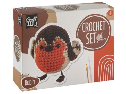 Háčkovací sada – roztomilý ptáček červenka, kreativní set pro výrobu háčkovaného ptáčka 10 × 8,2 cm z www.majjam.cz