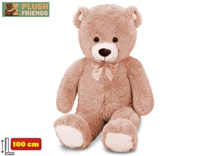 Plush Friends plyšový medvěd 100 cm světle hnědý s mašlí – měkoučký plyšák pro děti od 0m+ z www.majjam.cz  🧸