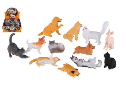Zvířátko domácí farma plast 5 8cm pes, kočka mix druhů v sáčku 36ks v boxu