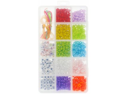 Sada korálků MEGA CREATIVE – kreativní balení s 13 druhy korálků, přívěskem a nitěmi pro děti od 6 let z www.majjam.cz