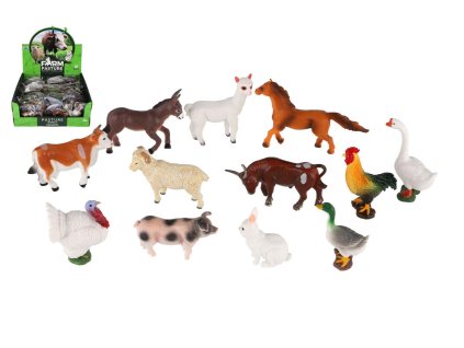 Plastová domácí zvířátka 5–10 cm v sáčku – mix druhů pro děti od 3 let, hra na farmu | www.majjam.czZvířátko domácí farma plast 5 10cm mix druhů v sáčku 36ks v boxu