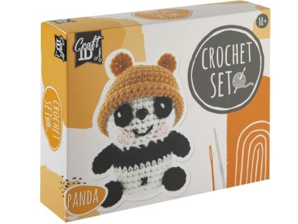 Dětská sada na háčkování – panda, kreativní set s přízí, háčkem a výplní pro výrobu roztomilého zvířátka, www.majjam.cz