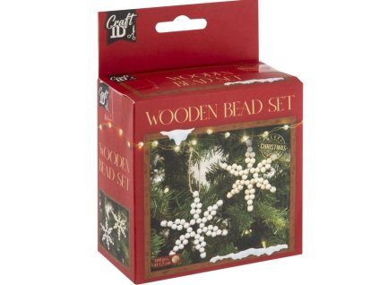 Vánoční dřevěné ozdoby – sada korálků a provázku pro výrobu dvou hvězd, přírodní dekorace pro tvoření s dětmi – www.majjam.cz