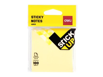 Samolepicí bloček STICK UP DELI EA00352 žlutý – 76 × 76 mm, 100 listů, opakovaně použitelný s dobrou přilnavostí z www.majjam.cz