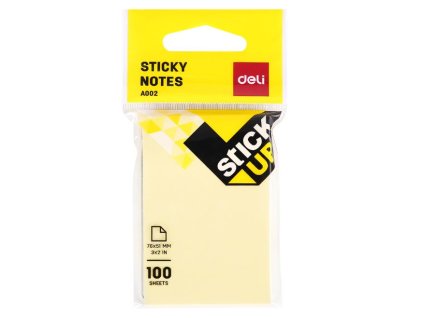 Samolepicí bloček STICK UP DELI EA00252 žlutý – 51 × 76 mm, 100 listů, praktický pro poznámky a vzkazy s dobrou přilnavostí z www.majjam.cz