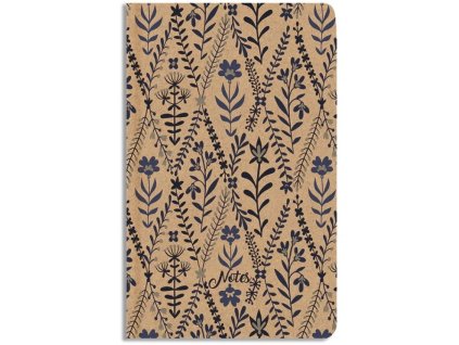 Notes A5 KRAFT s motivem modrotisku, linkovaný blok se stužkou, pevná vazba V4, elegantní kraftová obálka – www.majjam.cz