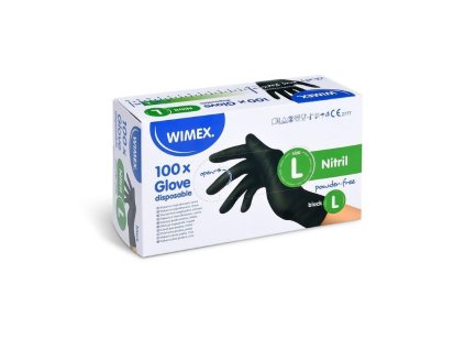 Černé nitrilové rukavice WIMEX, nepudrované, 100 ks velikost L – ideální pro tvoření, barvení i úklid, pružné a pohodlné z www.majjam.cz
