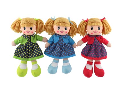 Měkká hadrová plyšová panenka 30 cm v mixu barev – www.majjam.czPanenka hadrová plyš 30cm mix barev v sáčku