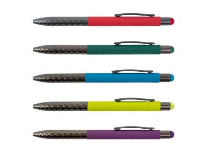 Kovové kuličkové pero Fractal se stiskacím mechanismem, dotykovým hrotem a modrou stopou 0,5 mm – mix barev z www.majjam.cz