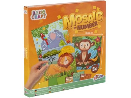 Mozaikové obrázky podle čísel – slon, lev, opice, kreativní sada s pěnovými samolepkami pro děti