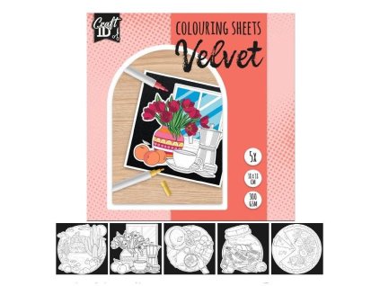 Sametové vybarvovací obrázky 5 ks 18 × 18 cm červené, kreativní vybarvování pro děti