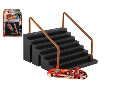 Prstový skateboard plastový 9 cm se schůdky a zábradlím – dětská hračka na procvičení motorikySkateboard prstový plast 9cm se schůdky a zábradlím na kartě (4)