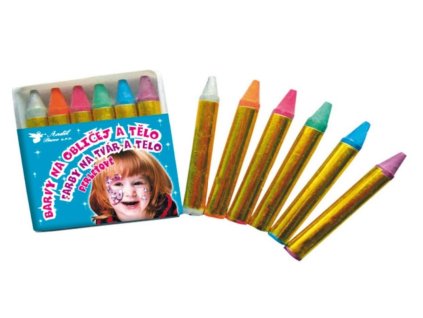 Perleťové barvy na obličej a tělo 6 ks – dětské barvičky na karneval a oslavyBarvy na obličej a tělo 6ks perleťové v sáčku 6x7cm karneval