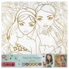 Malování na plátno se zlatou konturou – dvě dívky, kreativní sada pro děti, rozvoj fantazie a soustředění,