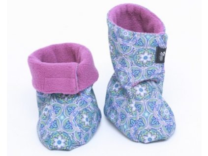Dětské softshellové botičky, modro-fialové s květinovým vzorem | Adelay 12cm