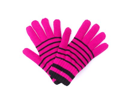 Zimní rukavice Pletex10963 Malinová s proužky