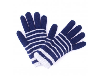 Zimní rukavice Pletex 10963 Tmavě modrá se sv. šedými proužky vel. 9-12 roků