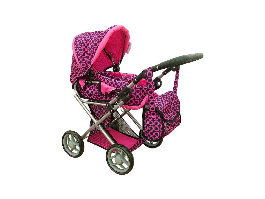 Doris kočárek pro panenky kombinovaný - 9346 (Barva Růžovo-černý vzor)