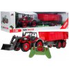 Red Farmer Távirányítós traktor vörös pótkocsival 1:28