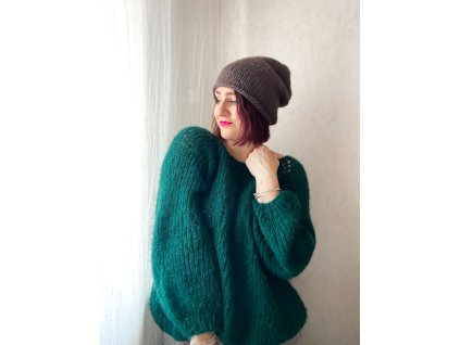 Výprodej- Ručně pletená vlněná čepice hnědá