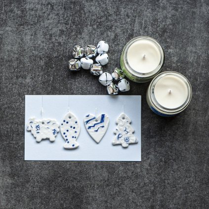 Porcelánové vianočné ozdoby 4ks - modré