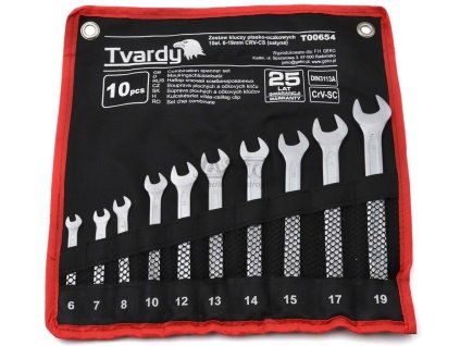 Sada očkoplochých kľúčov, 10-dielna, 6-19 mm v plátenom obale, satinované, TVARDY
