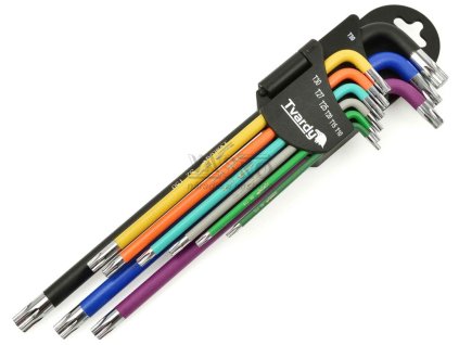 Sada TORX farebných predĺžených kľúčov T10-T50, 9-dielna, S2, TVARDY