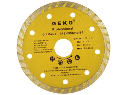 Diamantový kotúč TURBO 115 x 22 x 1,9 mm, celistvý segment, GEKO