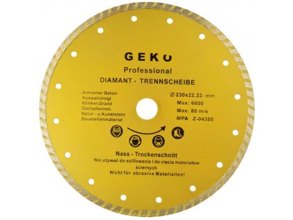 Diamantový kotúč TURBO 230 x 22 x 2,8 mm, celistvý segment, GEKO