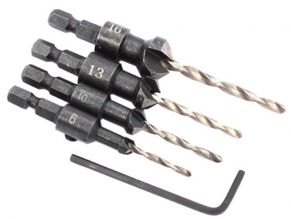 Sada záhlbnikov do dreva s vrtákmi 3,4,5,6 mm, upínanie 6HRAN, XL-TOOLS