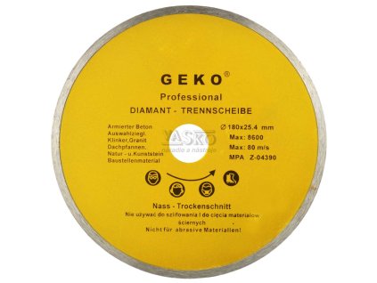 Diamantový kotúč celoobvodový 180 x 25,4 x 2,5 mm, GEKO