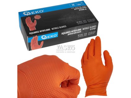 Rukavice nitrilové oranžové, sada 50ks, veľkosť M, SOLID GRIP, GEKO