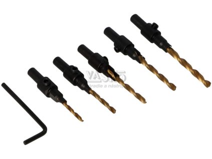 Sada vrtákov na konfirmáty, 2.5/4.5mm, 3/5mm, 3.2/5.2mm, 3.5/5.2mm, 4/6mm, EGA