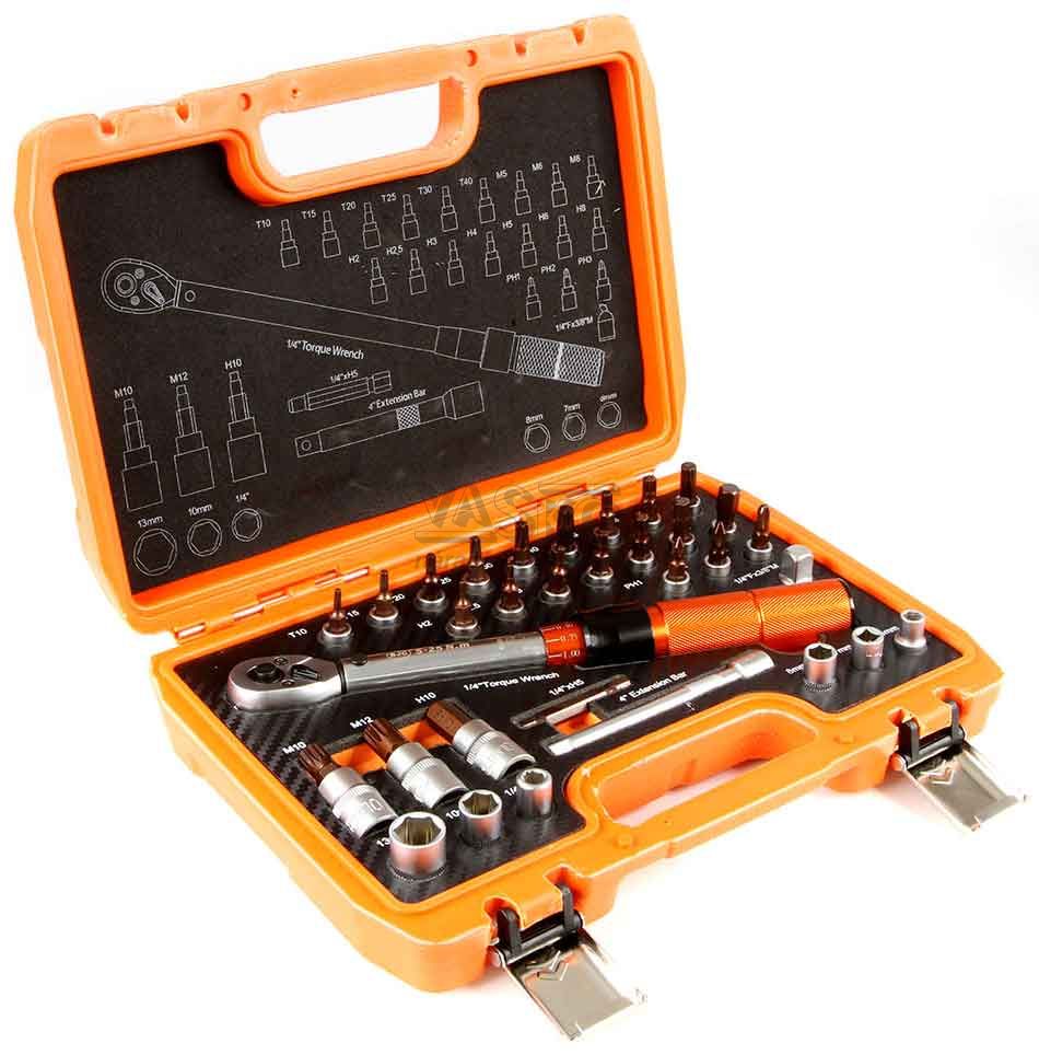 Sada hlavíc a bitov S2 s 1/4" momentovým kľúčom 5-25 Nm, BJC