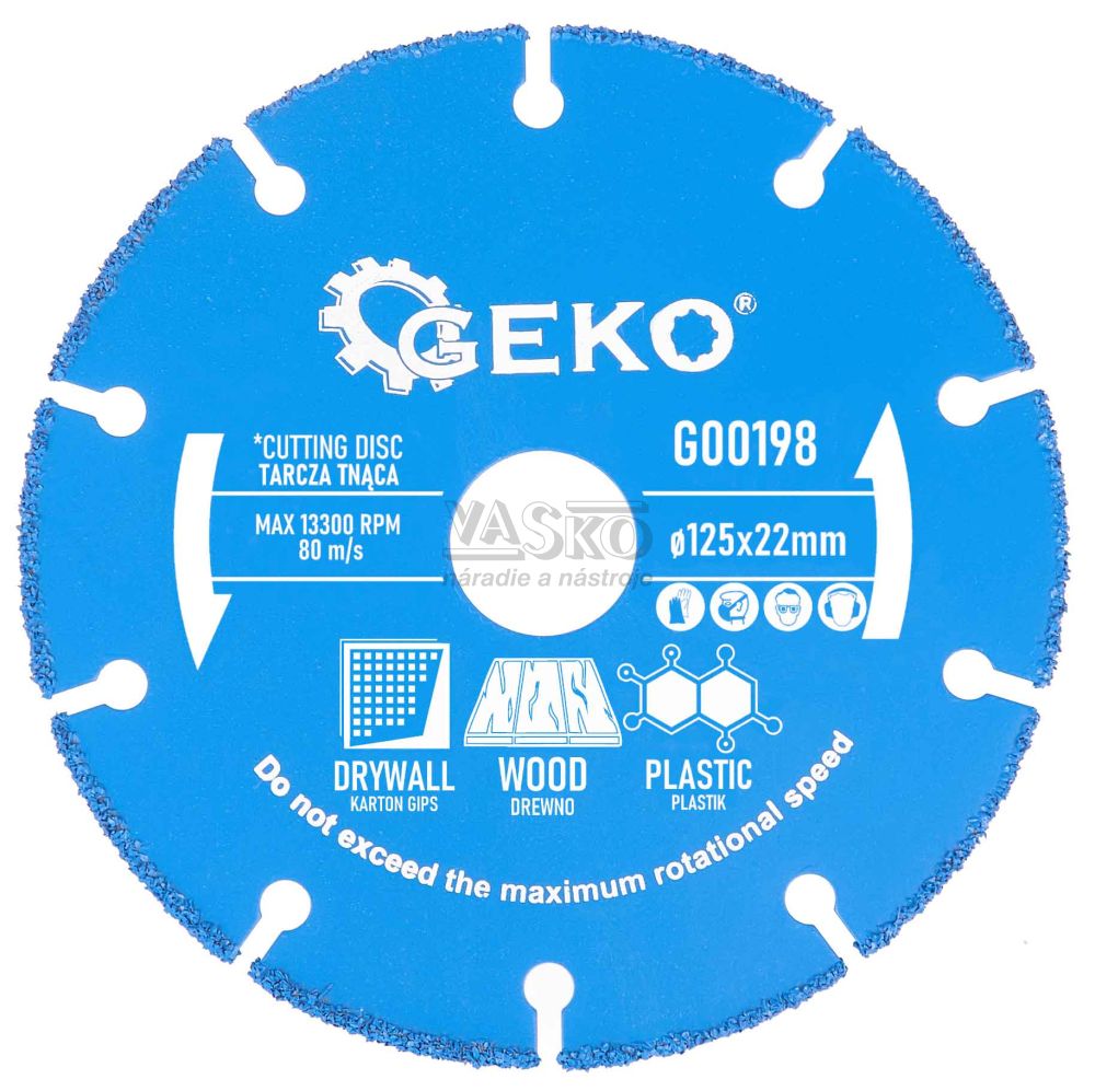 Rezný kotúč na drevo, drevotriesku, plast a sádrokartón 125 x 22,2 mm, GEKO