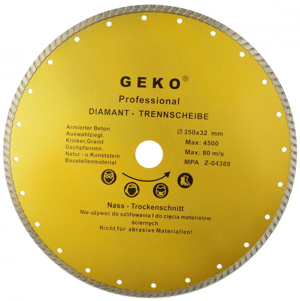 Diamantový kotúč TURBO 350 x 32 x 3,8 mm, celistvý segment, GEKO