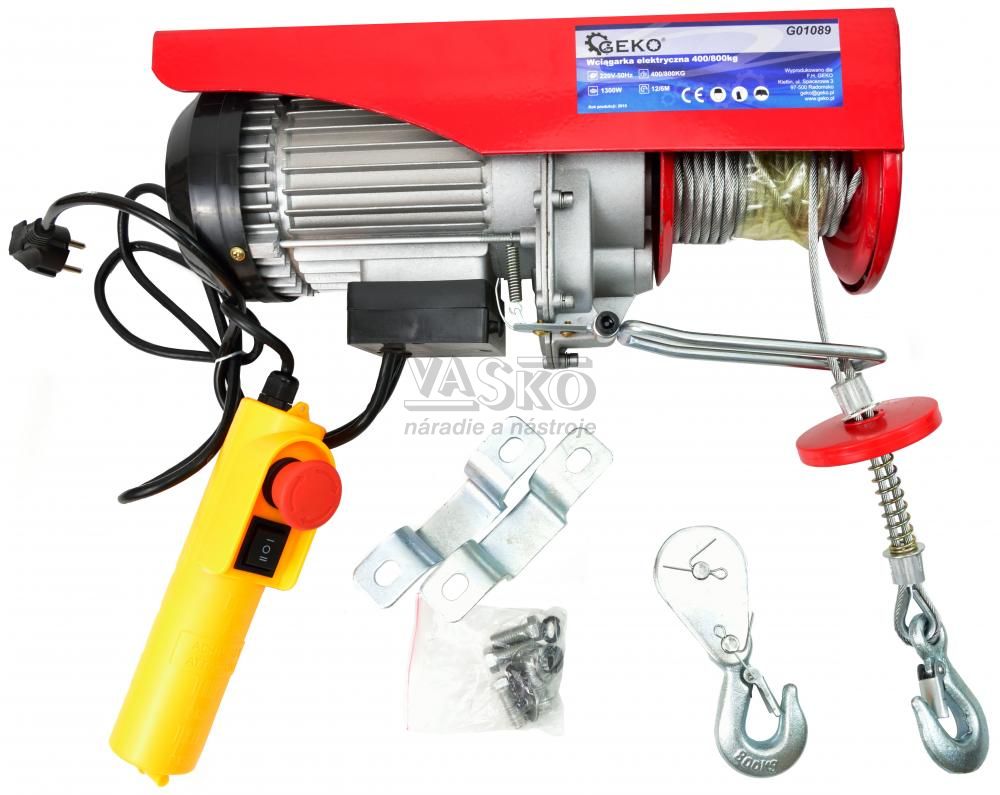 Naviják lanový elektrický 400/800 kg, lano 12m, 1300W, GEKO